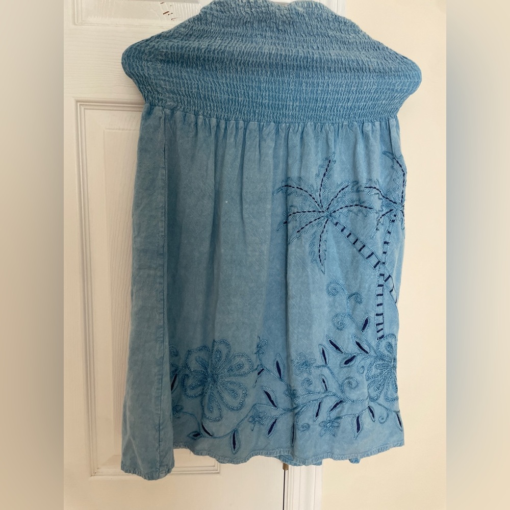 BLUE STRAPLESS BEACH DRESS SWIMSUIT COVER UP